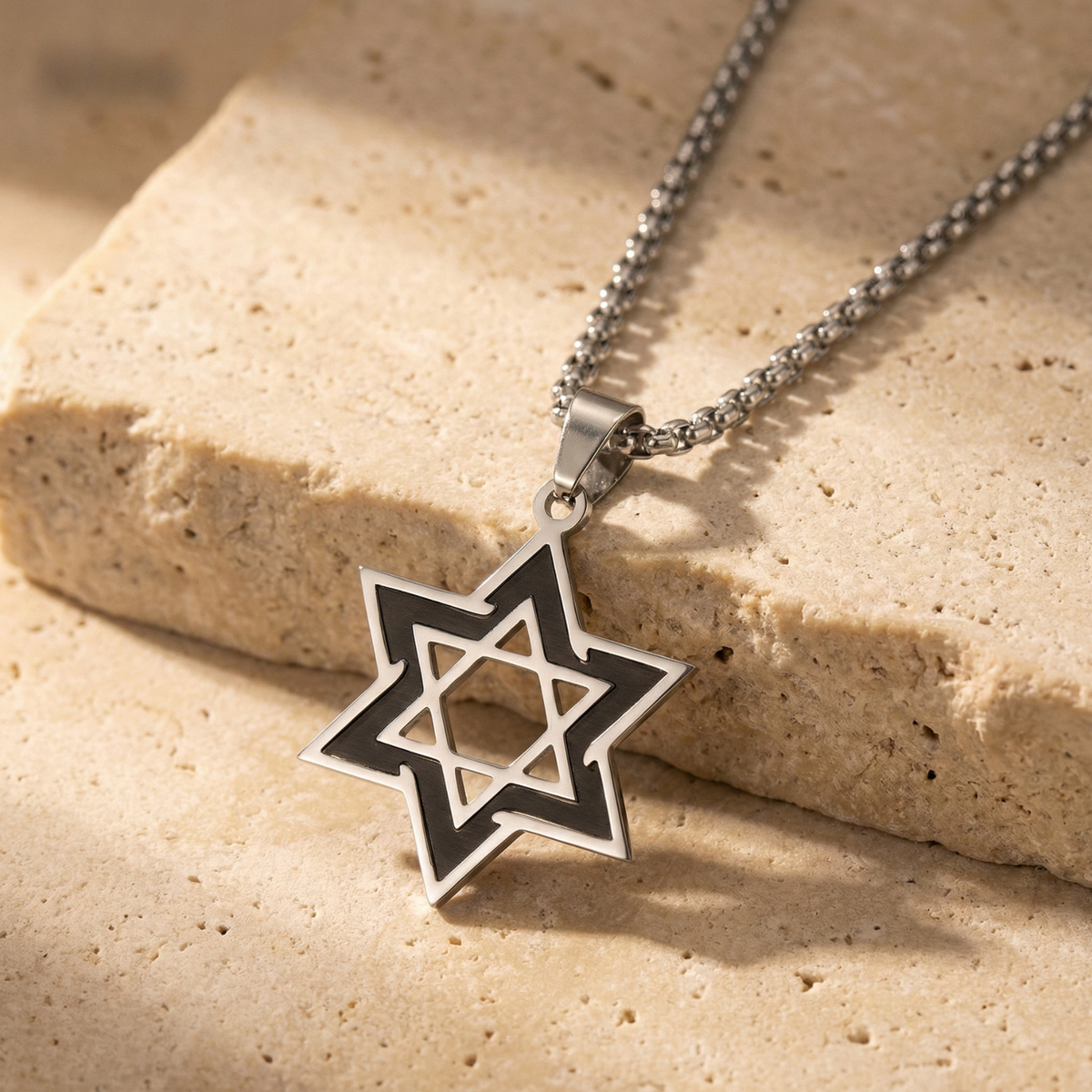 Dark Silver Star of David Necklace